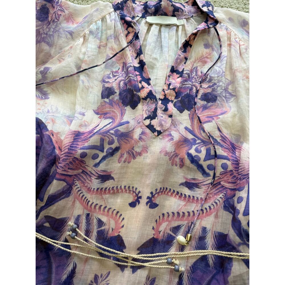 ZIMMERMANN Purple Palm Lyre Billow Mini Dress Size 0 / US Small - Picture 15 of 16